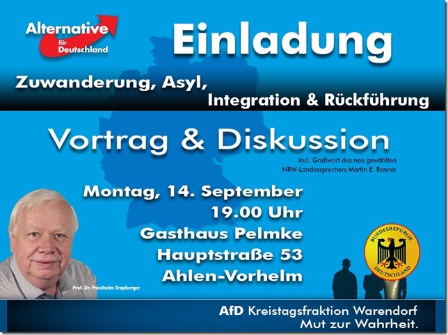 Einladung zum Vortrag “Zuwanderung, Asyl, Integration, Rückführung”
